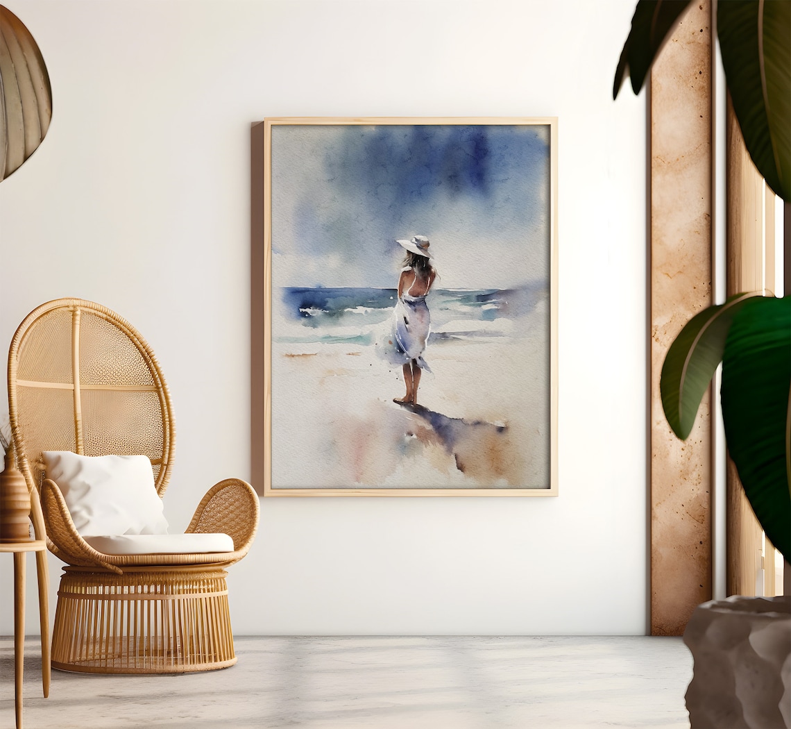 Girl On Beach Watercolor Art Print, Romantic Poster - Image 3