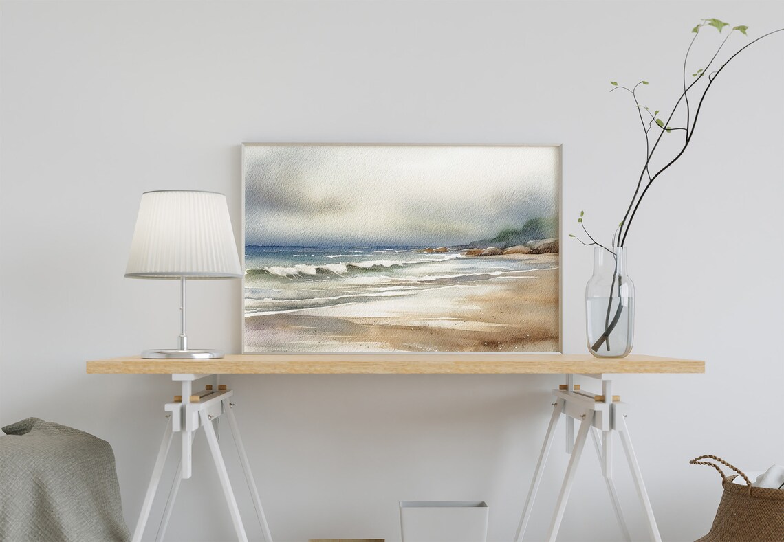 Seascape Watercolor Ocean Beach Poster, Coastal Art - Image 3