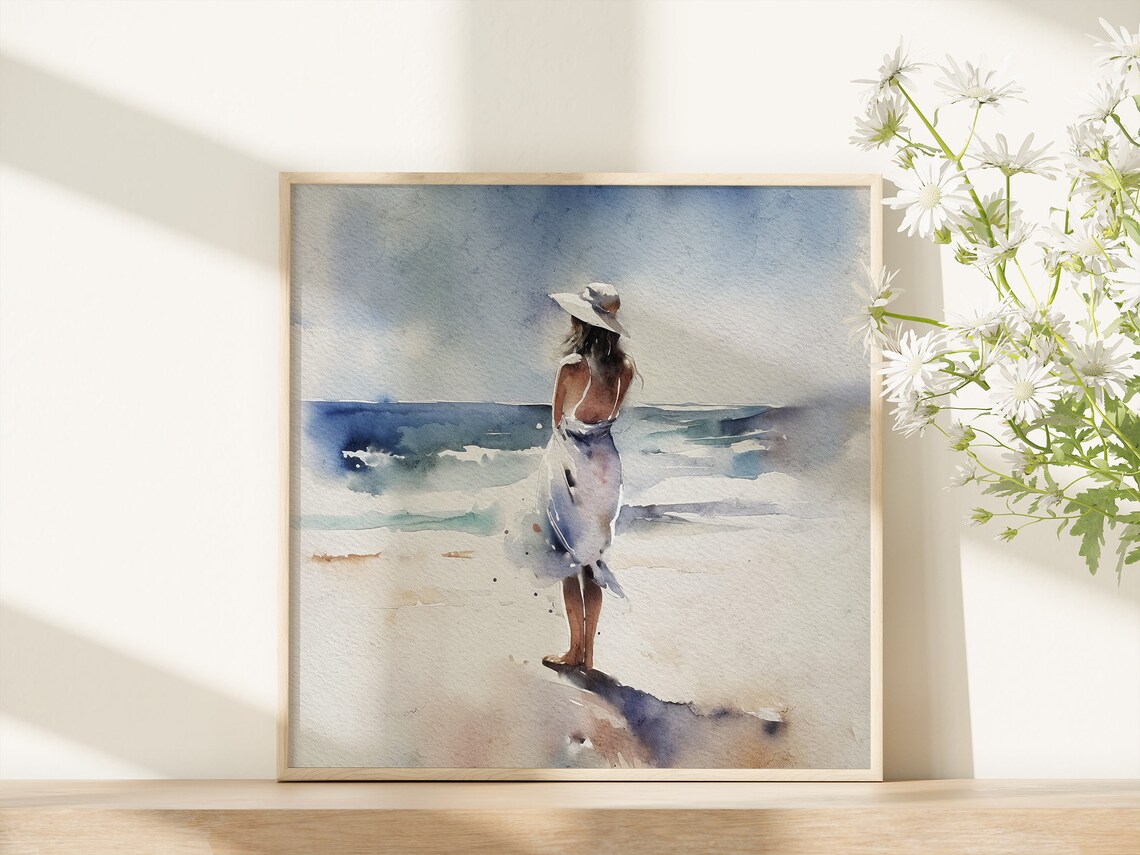 Girl On Beach Watercolor Art Print, Romantic Poster - Image 4