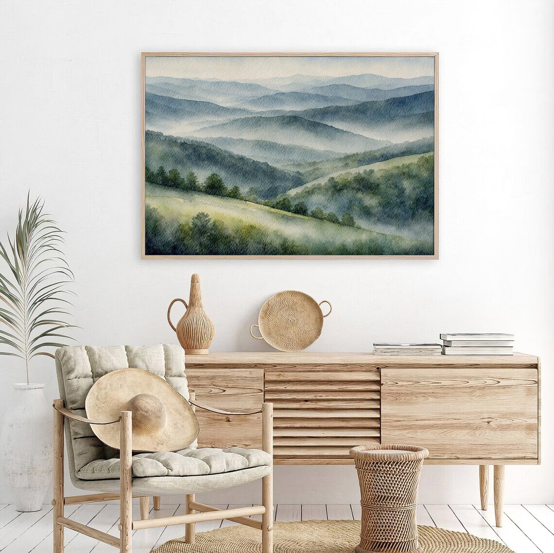 Smoky Mountains Misty Ridges Foggy Forest Watercolor Landscape Poster - Image 5