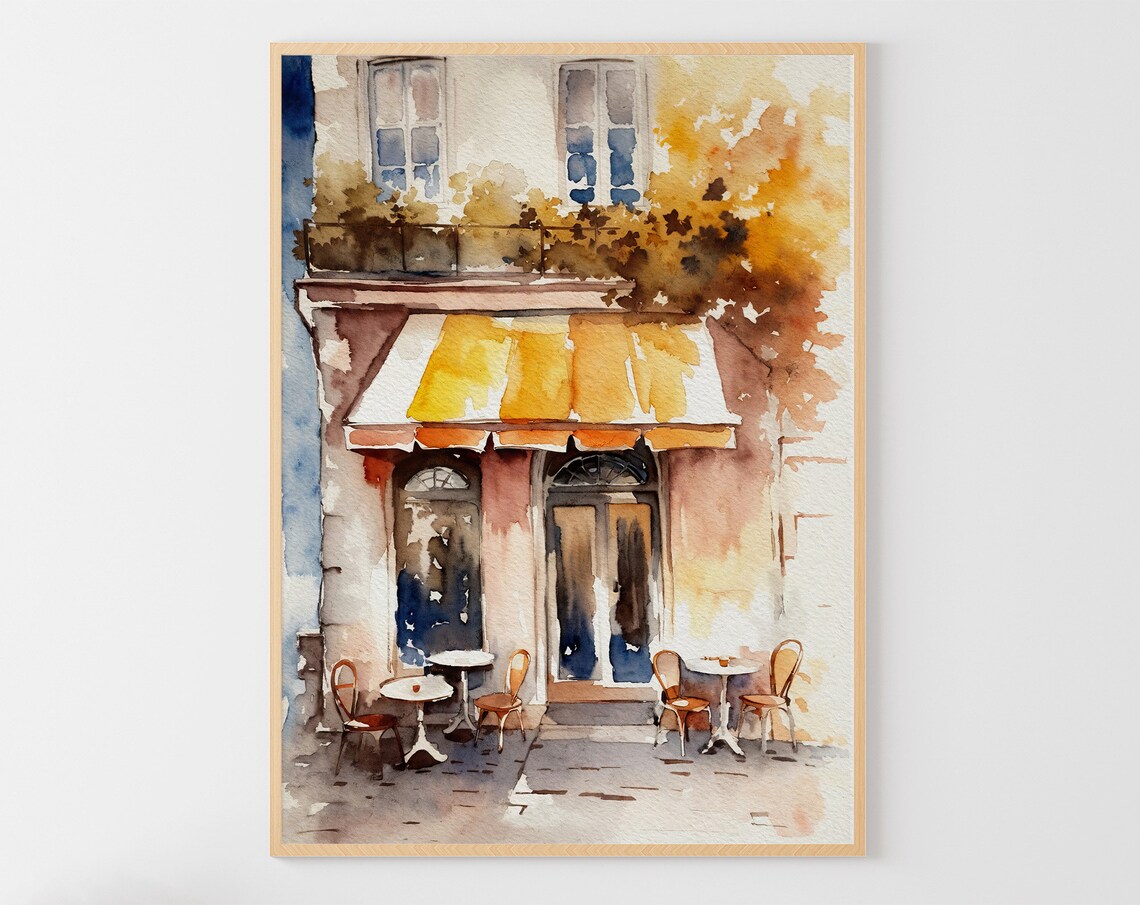 Paris Cafe Watercolor French Cityscape Art Print