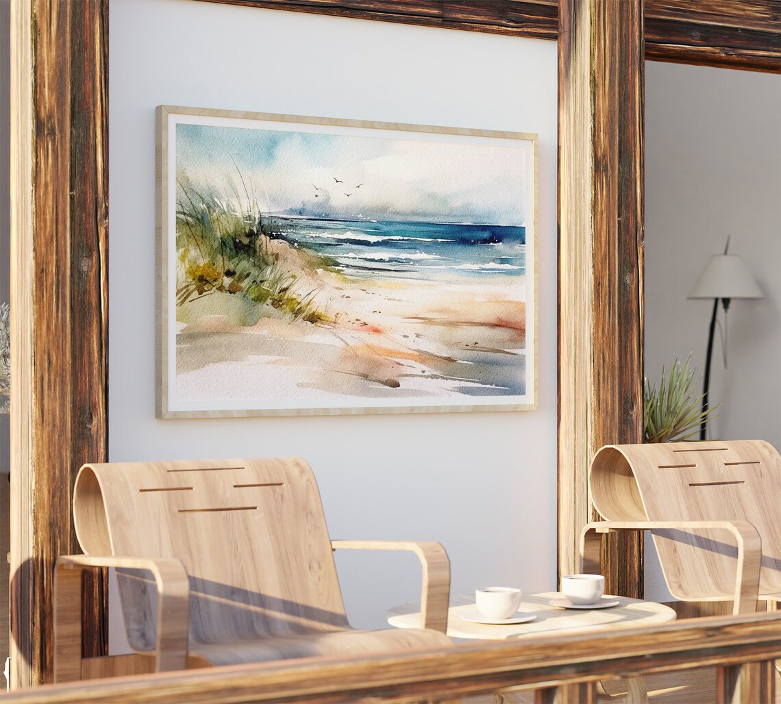 Sand Beach Watercolor Seascape, Ocean Beach Art Print - Image 5