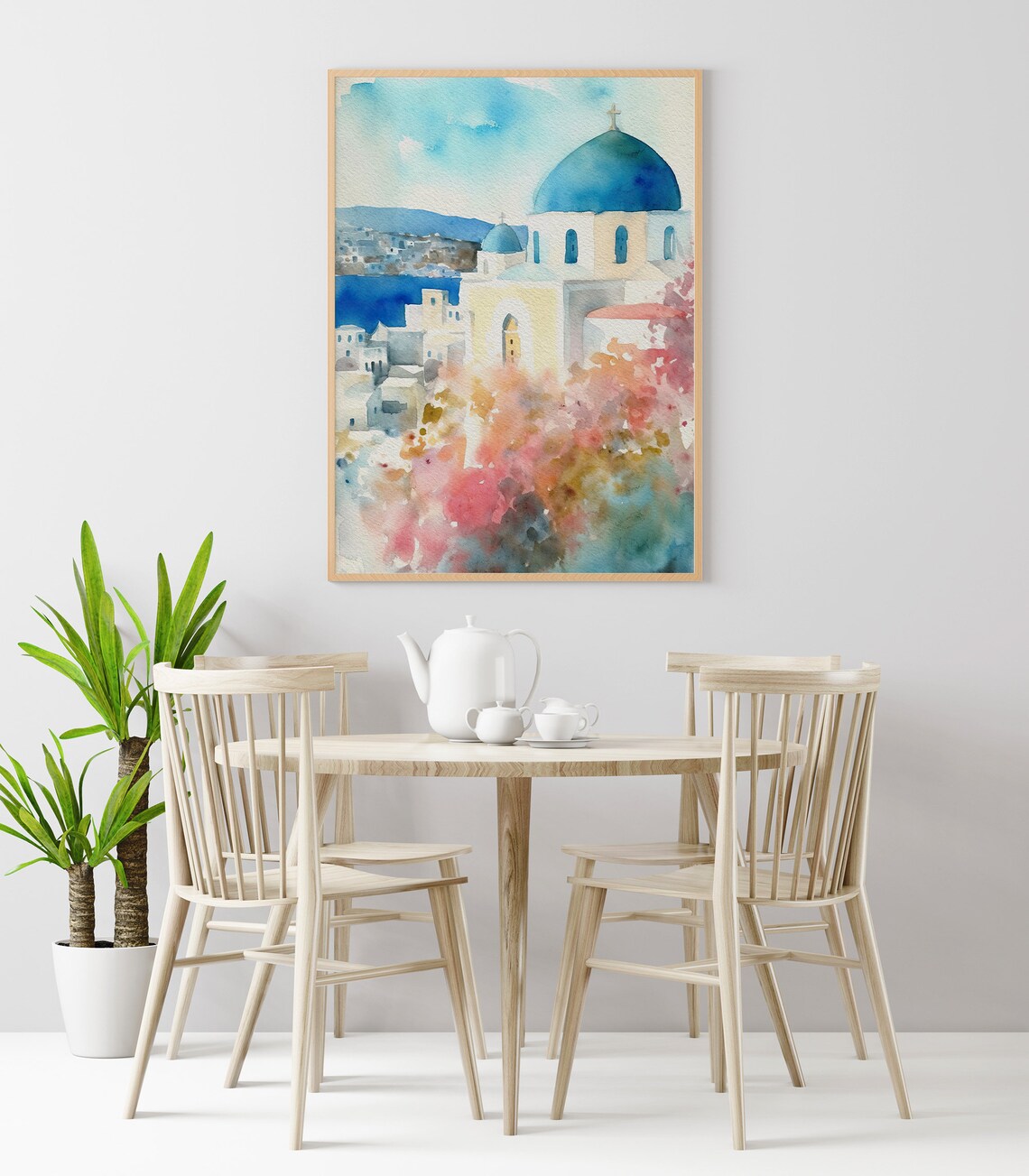 Santorini Watercolor Cityscape, Greek Old Town Art Print - Image 2