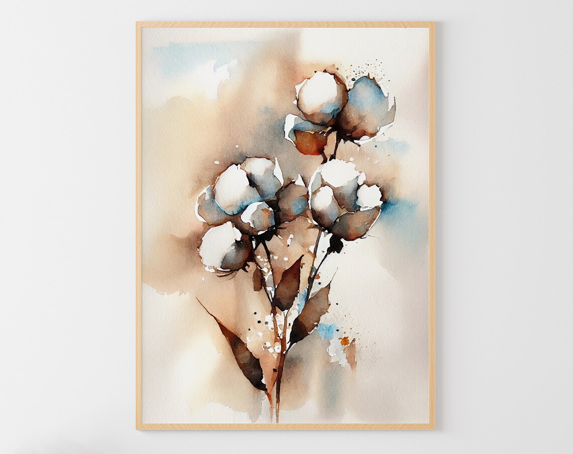 Cotton Flowers Watercolor Botanical Art Print