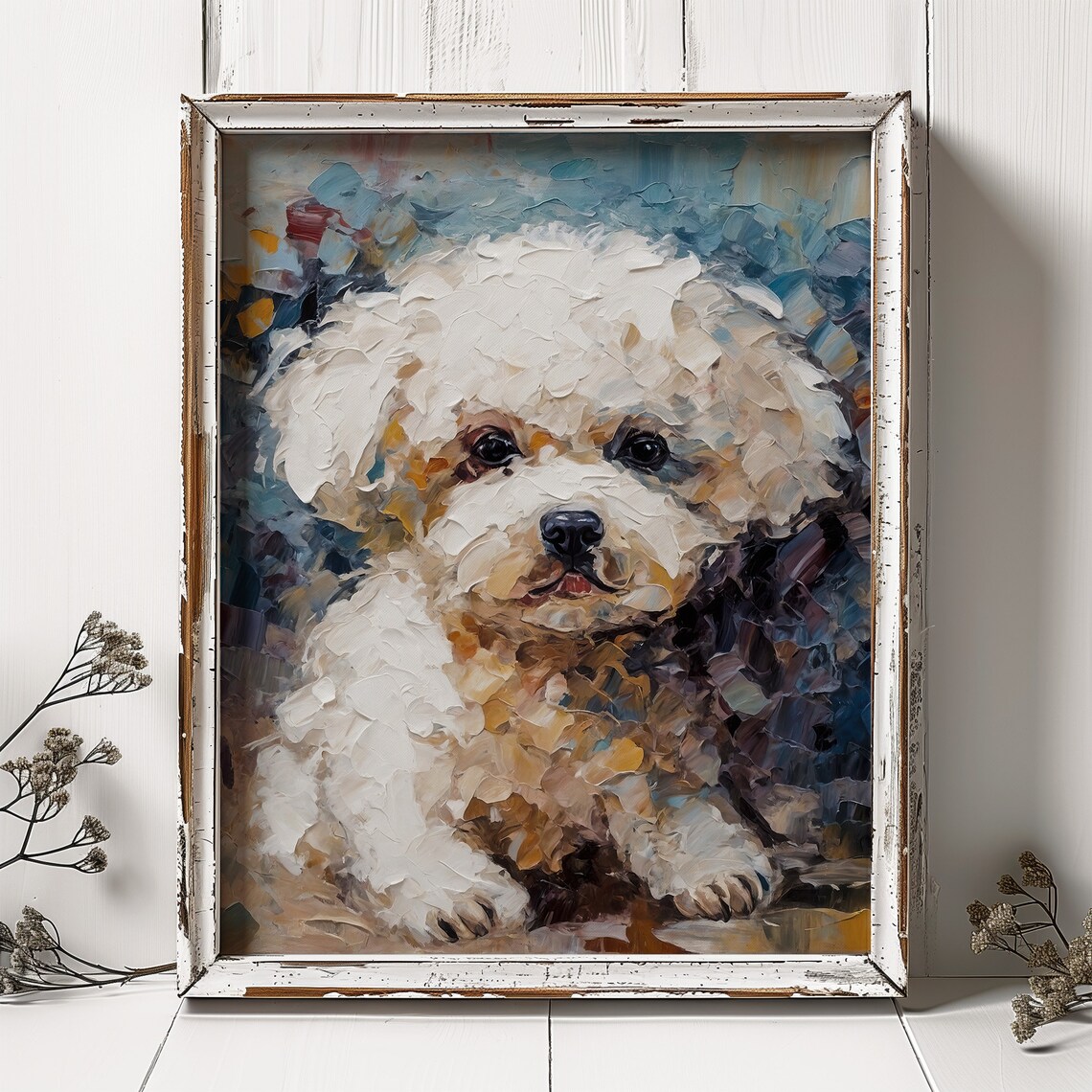 Bichon Frise Oil Print, Cute Puppy Wall Art Print - Image 4