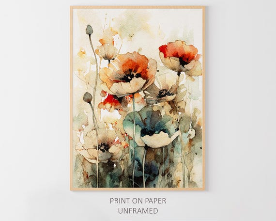 Poppy Floral Watercolor Art Print, Wildflowers