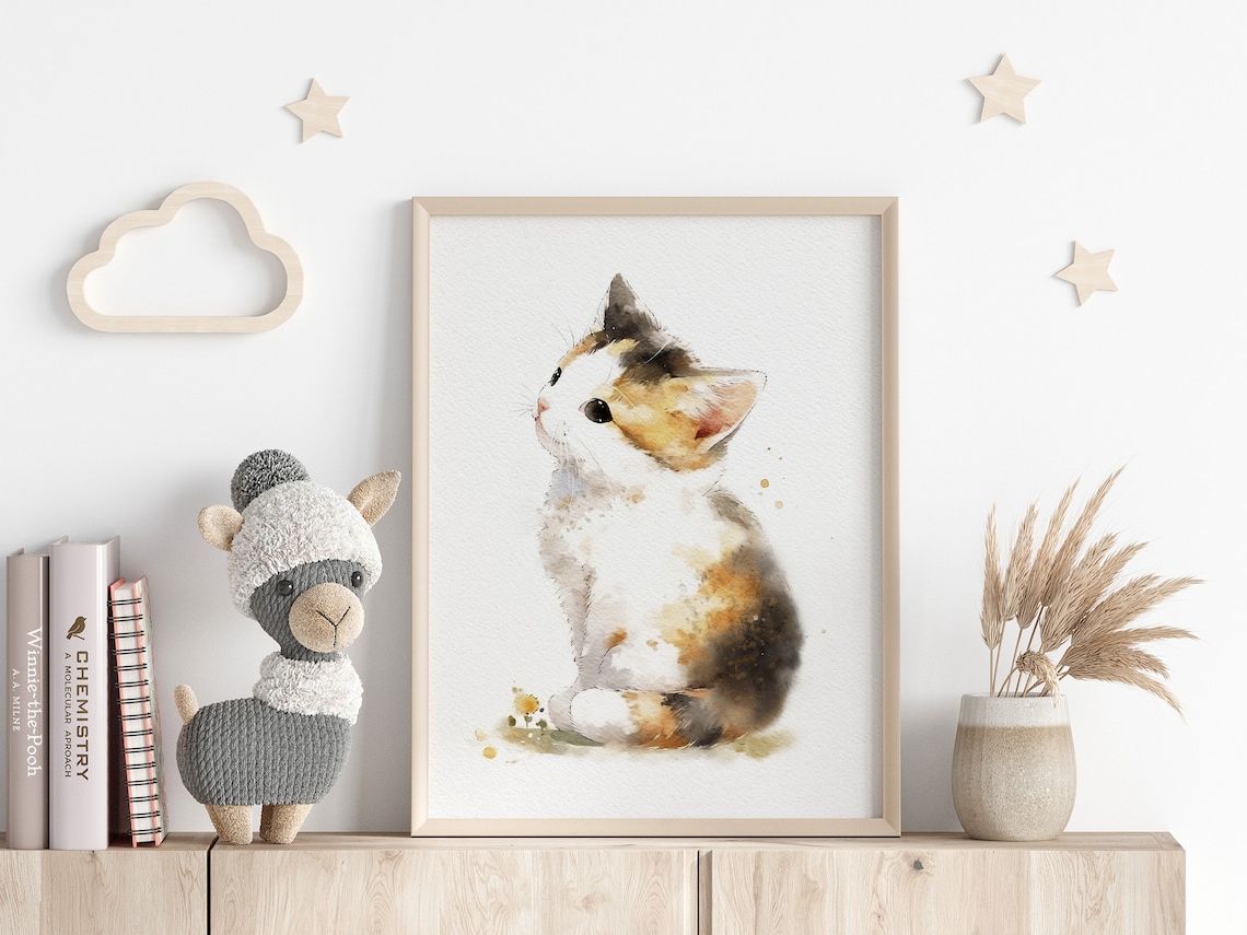 Calico Cat Kitten Watercolor Art Print, Cute Kitty - Image 3