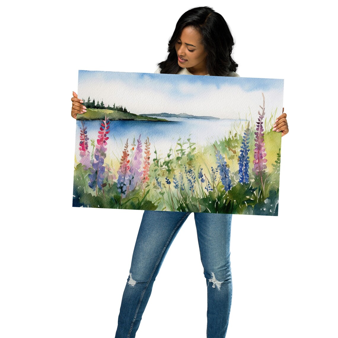 Deer Isle Lupine Meadow Watercolor, Maine Art Print - Image 2