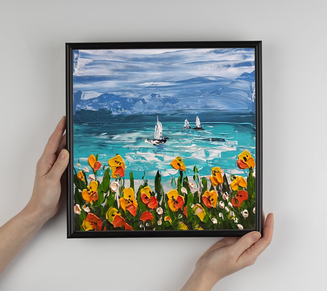 California Poppy Seascape Art Print, California Coast - Image 3