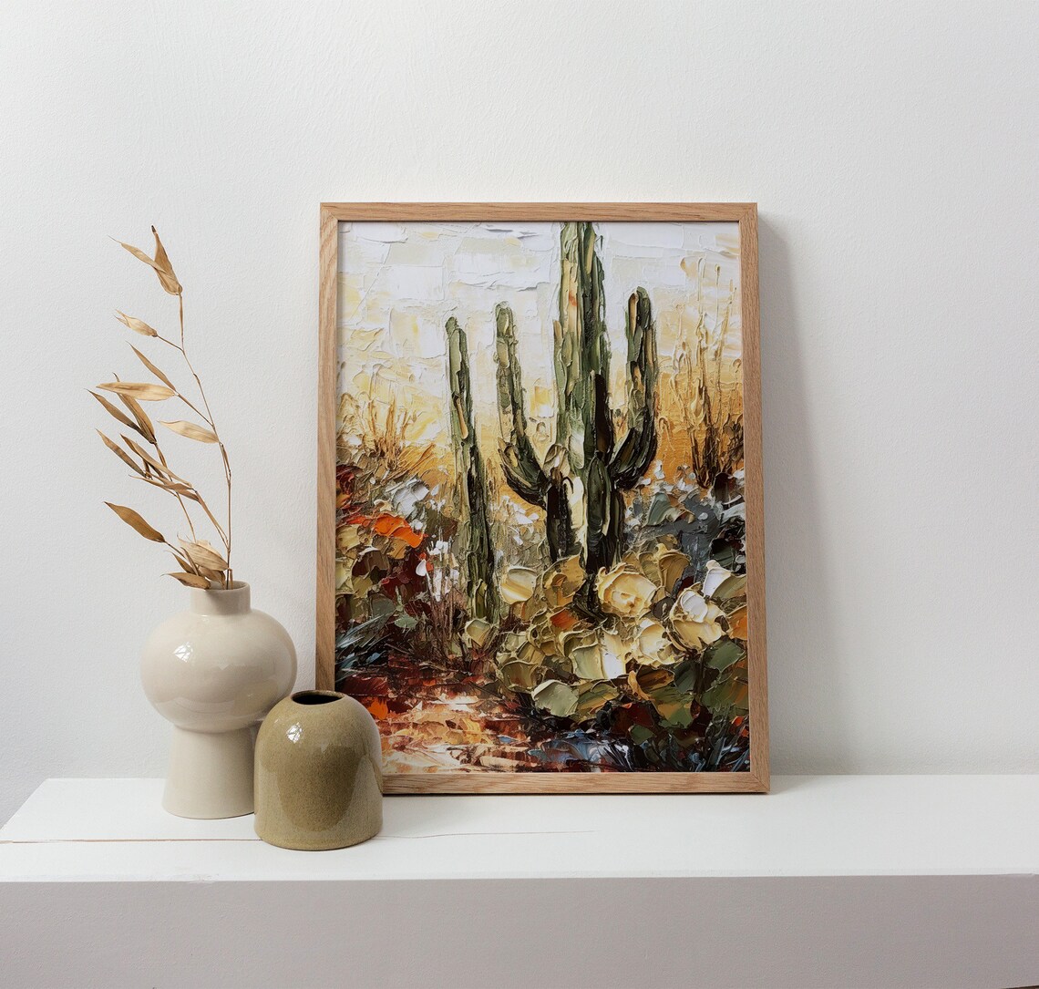 Saguaro Oil Painting Desert Botanical Art Print - Image 4