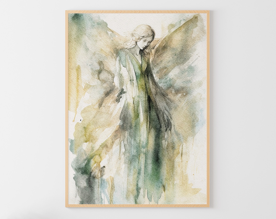 Angel Watercolor Art Print, Religious Wall Art