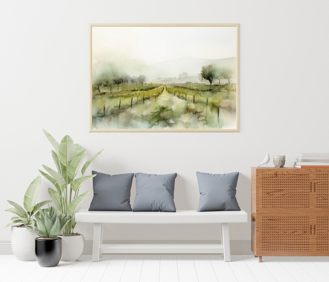 Vineyard Watercolor Art Print, Napa Valley Landscape - Image 3