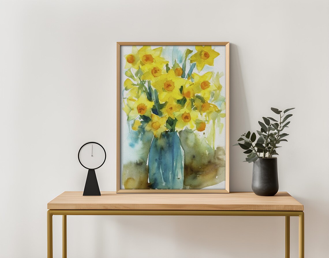 Daffodil Watercolor Painting, Spring Floral Still Life - Image 4