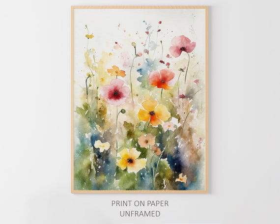 Wildflowers Watercolor Print, Spring Meadow Flowers