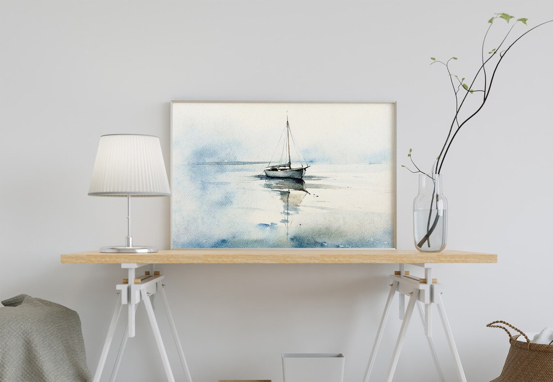 Sailboat Watercolor, Minimalist Coastal Art Print - Image 3