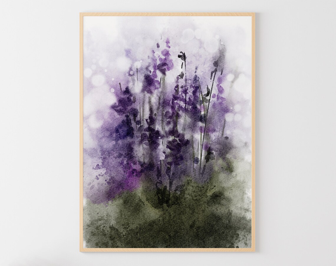 Lavender Wildflowers Watercolor Meadow Art Print