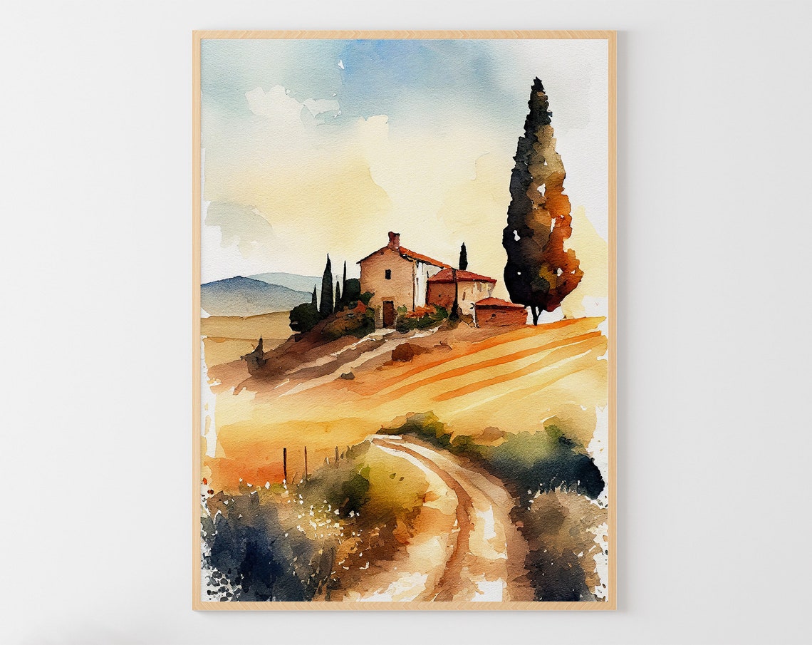 Tuscany Painting Italian Landscape Farmhouse Watercolor Art Print Italian Countryside Poster