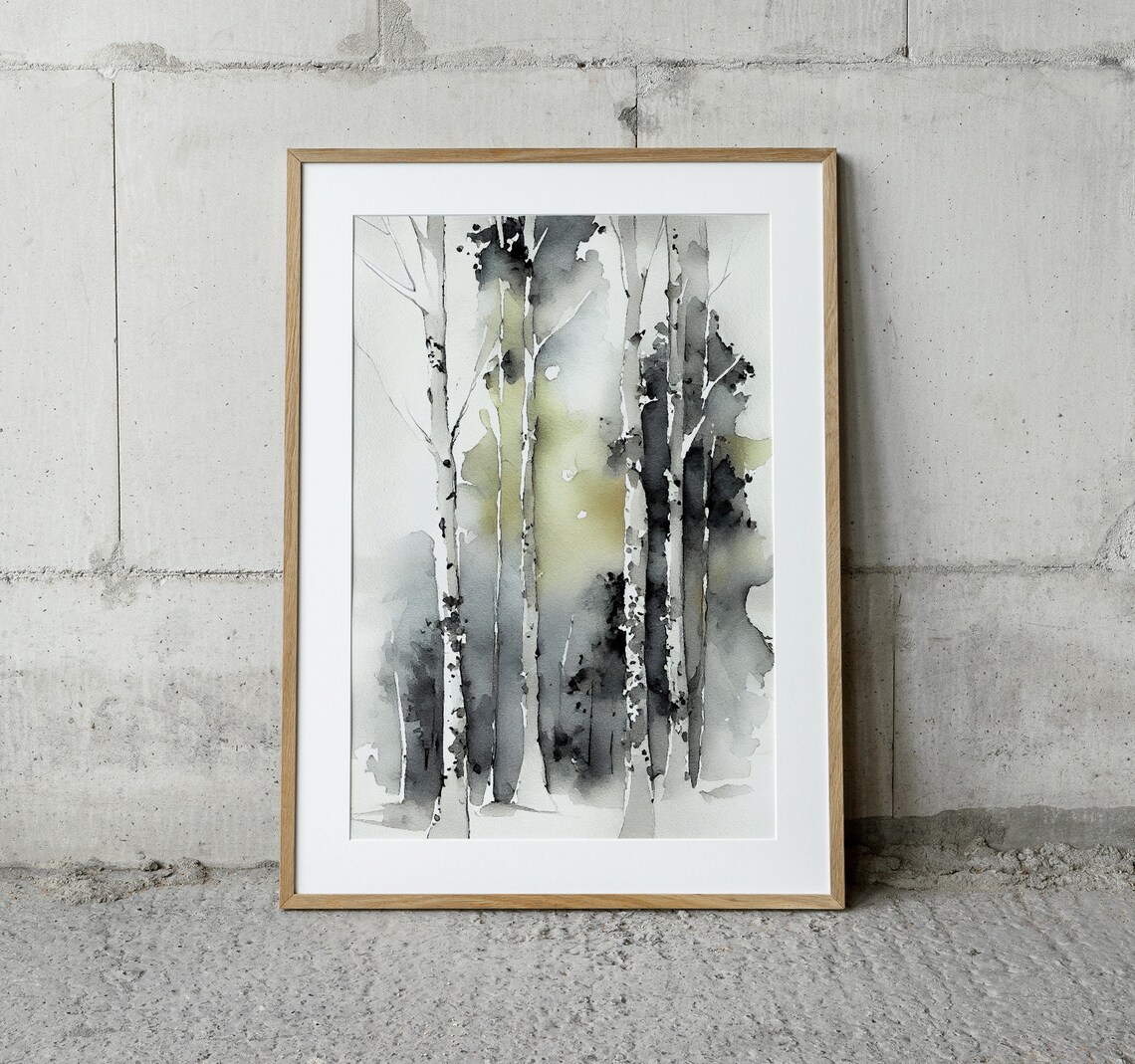 Birch Trees Watercolor Forest Art Print, Neutral - Image 2