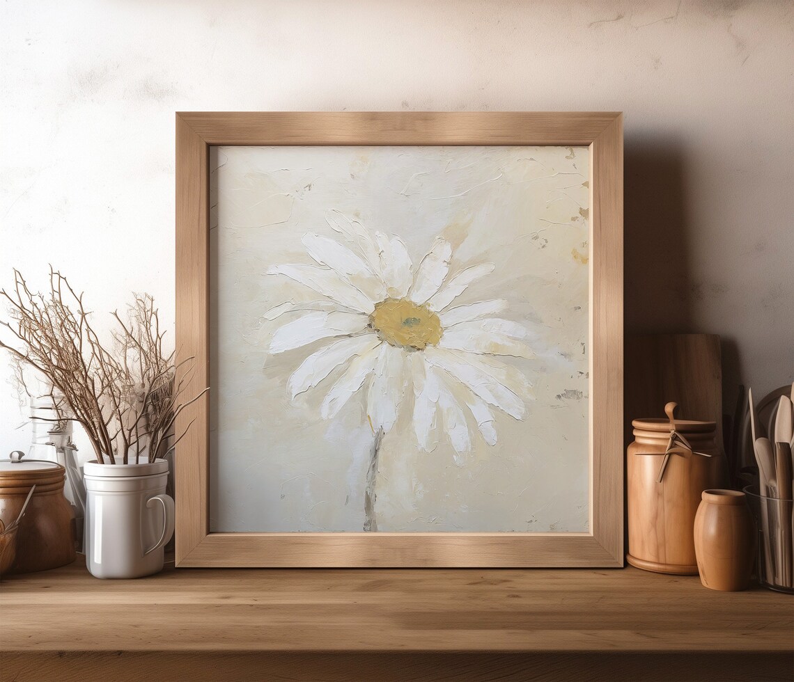 Daisy Flower Oil Painting, Minimalist Floral Art Print - Image 3