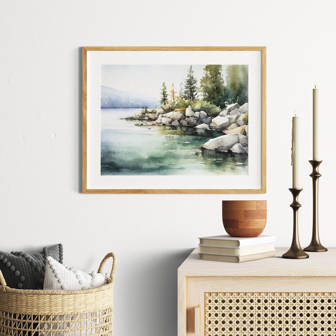 Lake Tahoe Watercolor Landscape, Mountain Lake Art Print - Image 5