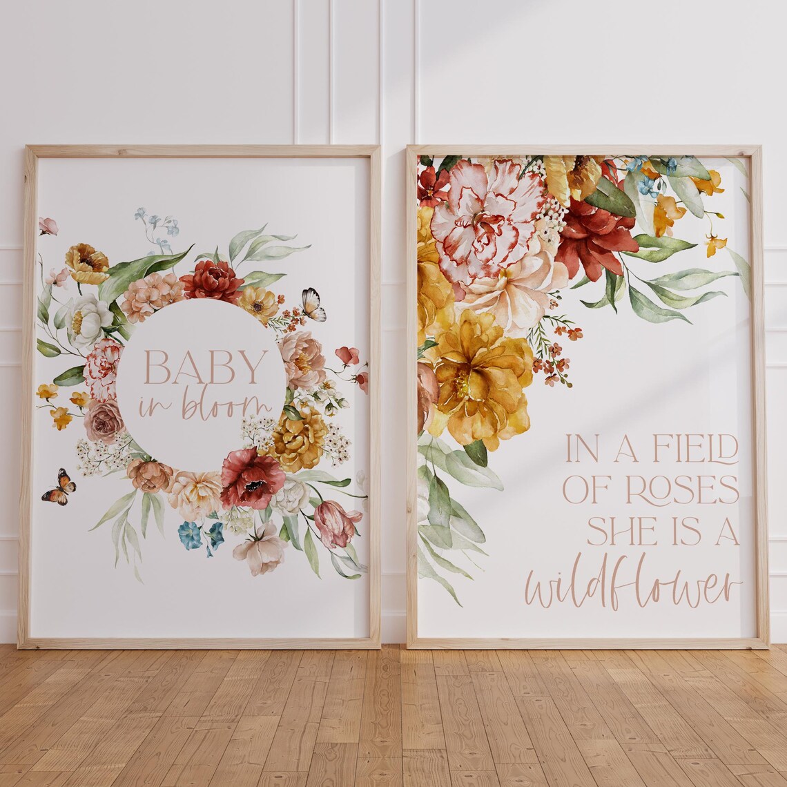 Baby In Bloom Wildflower Baby Shower Floral Quote Sign Set Poster