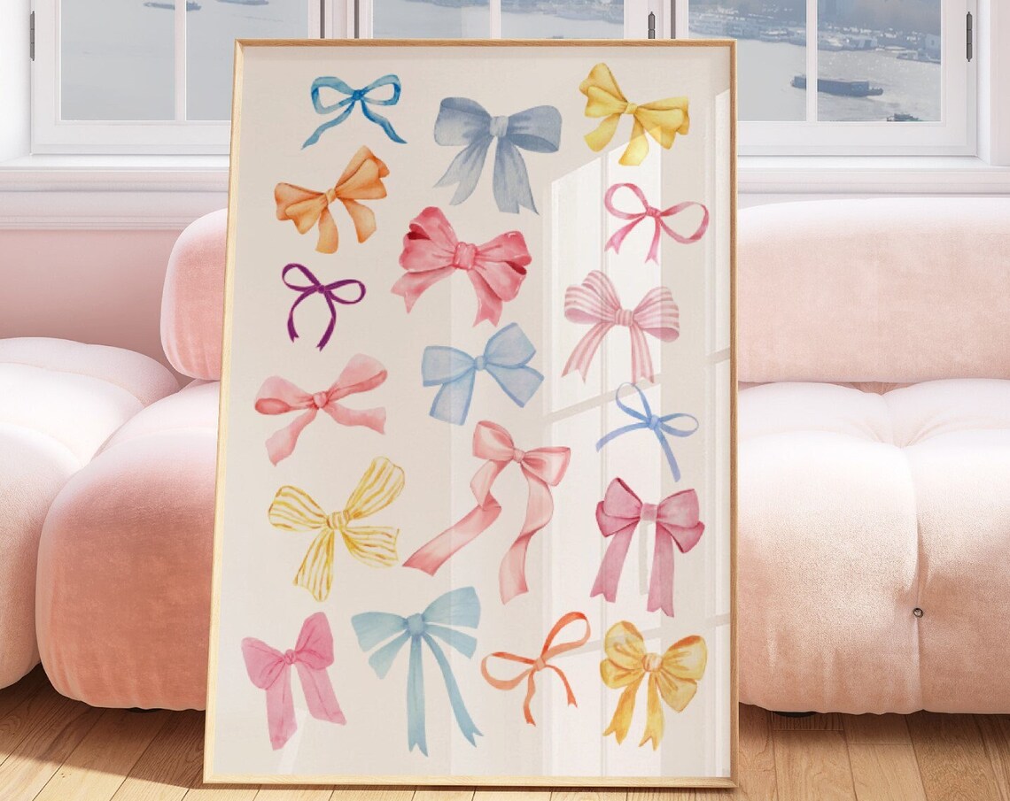 Pastel Bow Collage Watercolor Poster Coquette Ribbon Girly Decor Art - Image 3