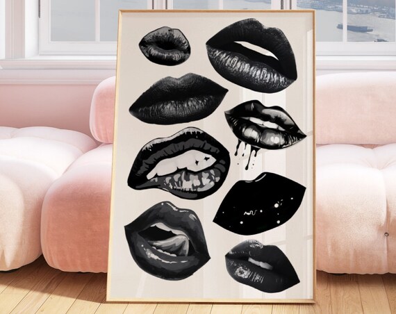 Black Glossy Lips Collage Bold Edgy Fashion Beauty Art Poster
