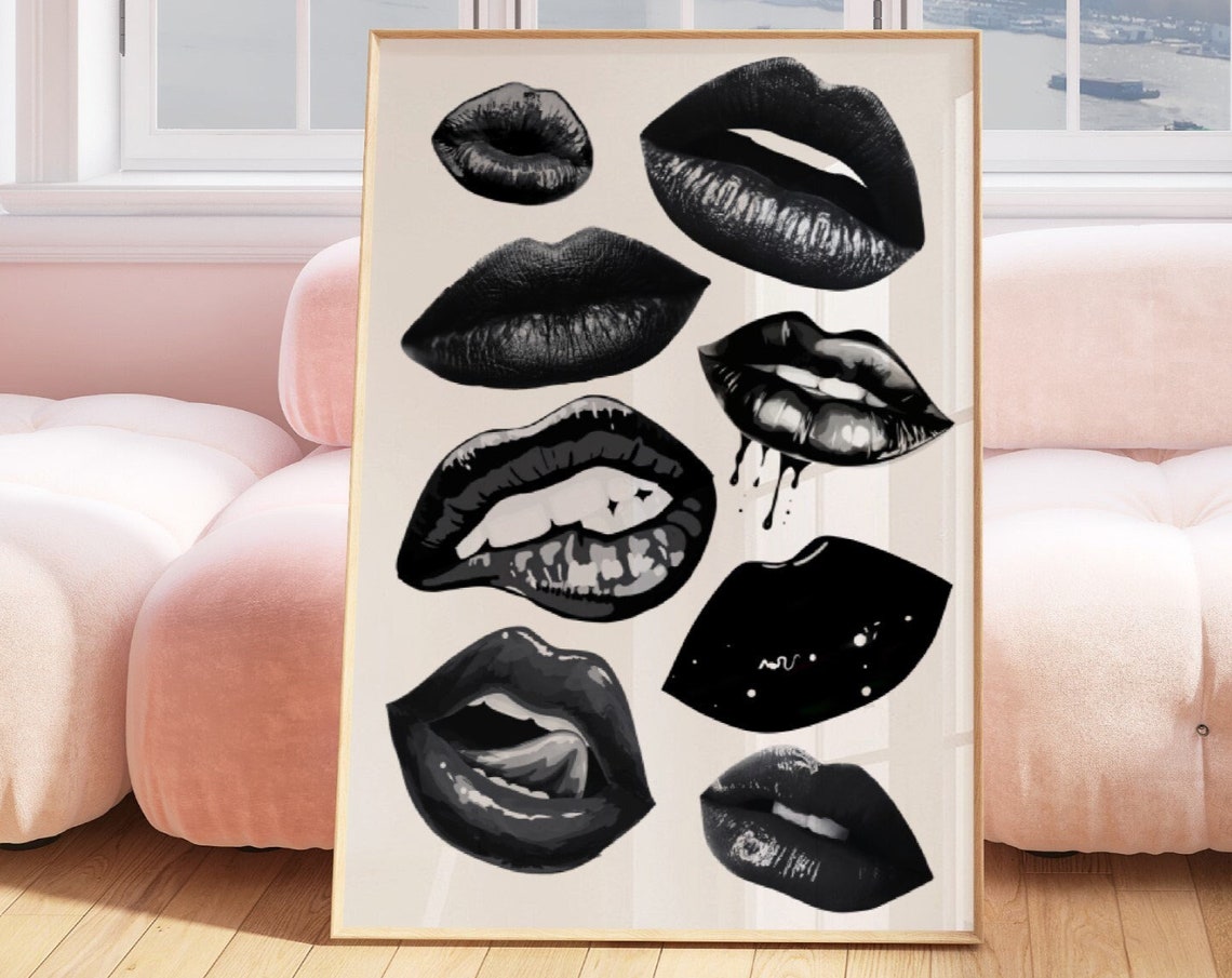 Black Glossy Lips Collage Bold Edgy Fashion Beauty Art Poster