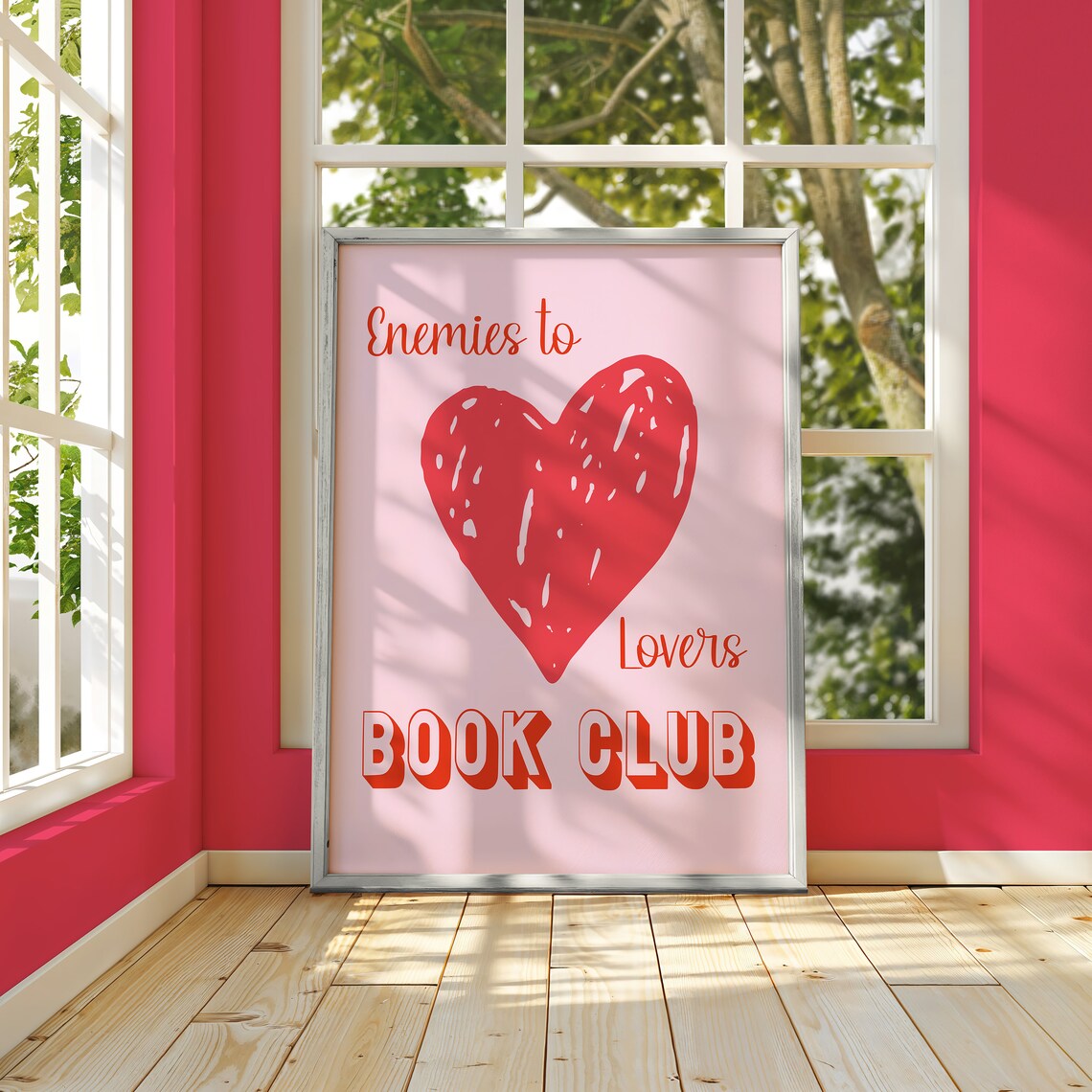 Enemies To Lovers Book Club Red Pink Heart Romance Trope Poster - Image 2