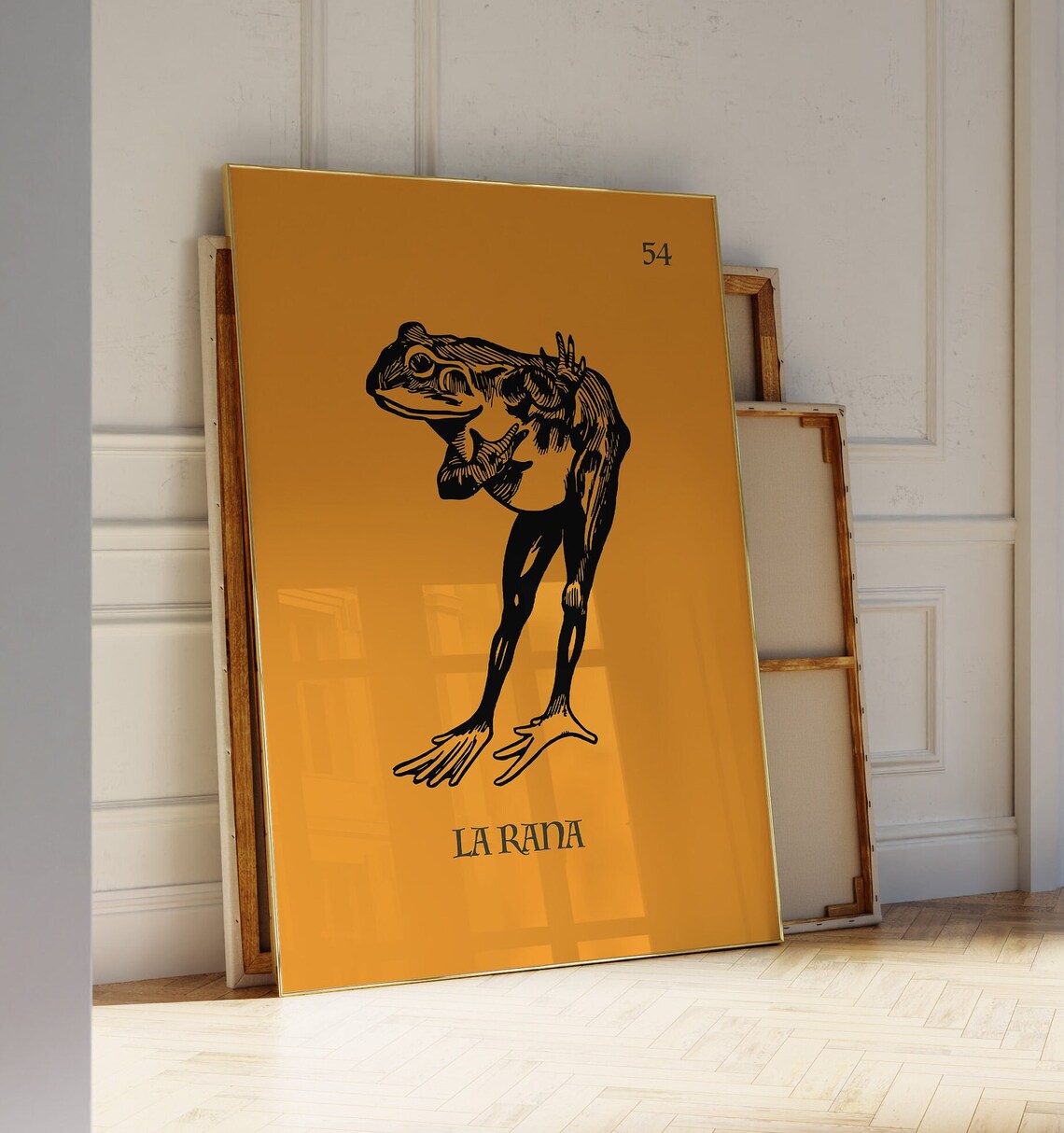 La Rana Mexican Loteria Card 54 Black Frog Illustration Poster
