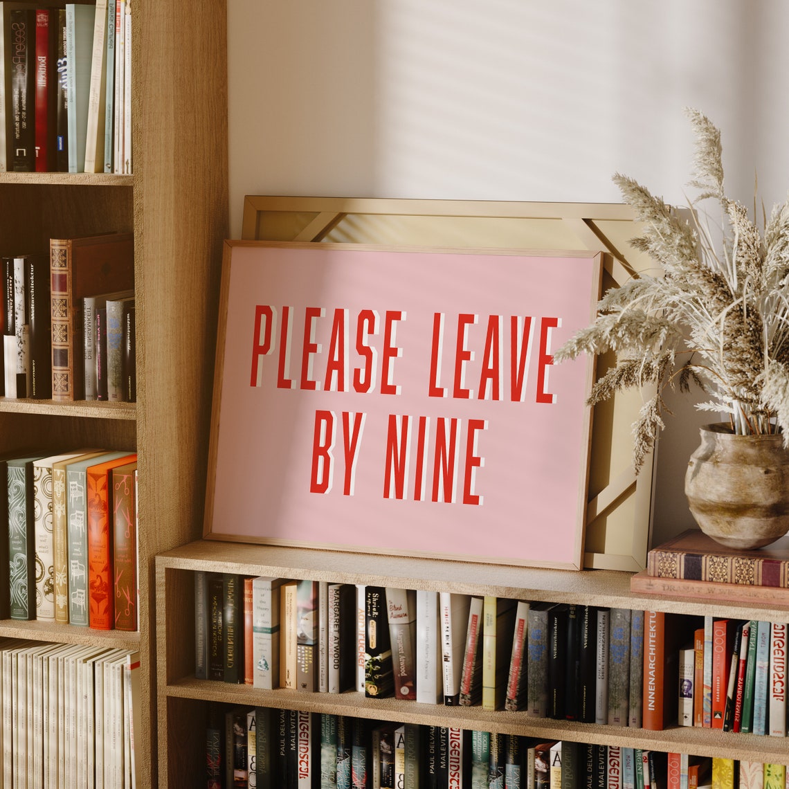 Please Leave by Nine Bold Red Typography on Blush Pink Poster - Image 2