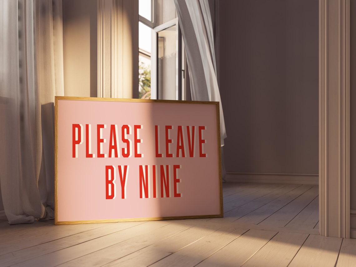 Please Leave by Nine Bold Red Typography on Blush Pink Poster - Image 3