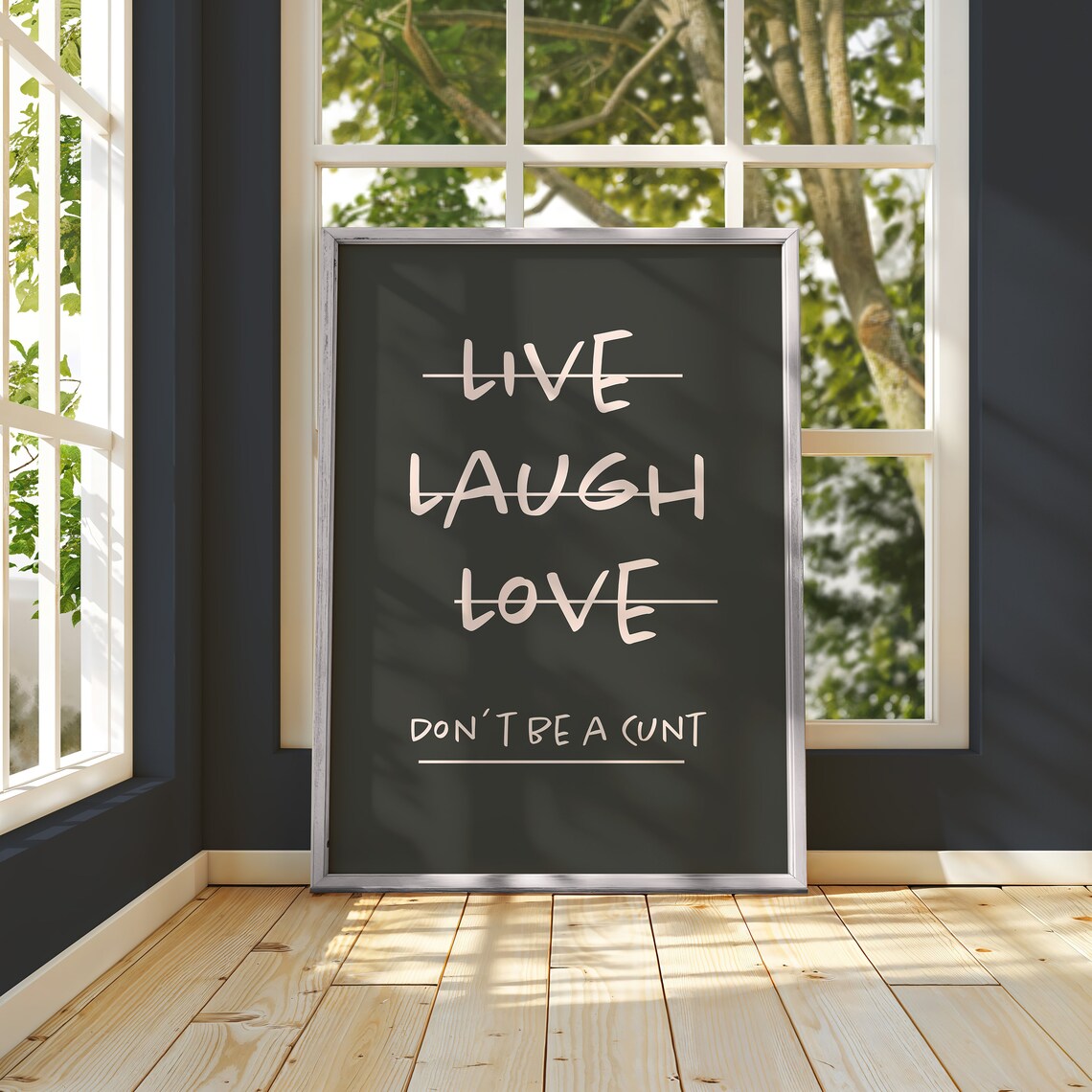 Live Laugh Love Crossed Out Cheeky Bold Black Office Quote Poster - Image 3
