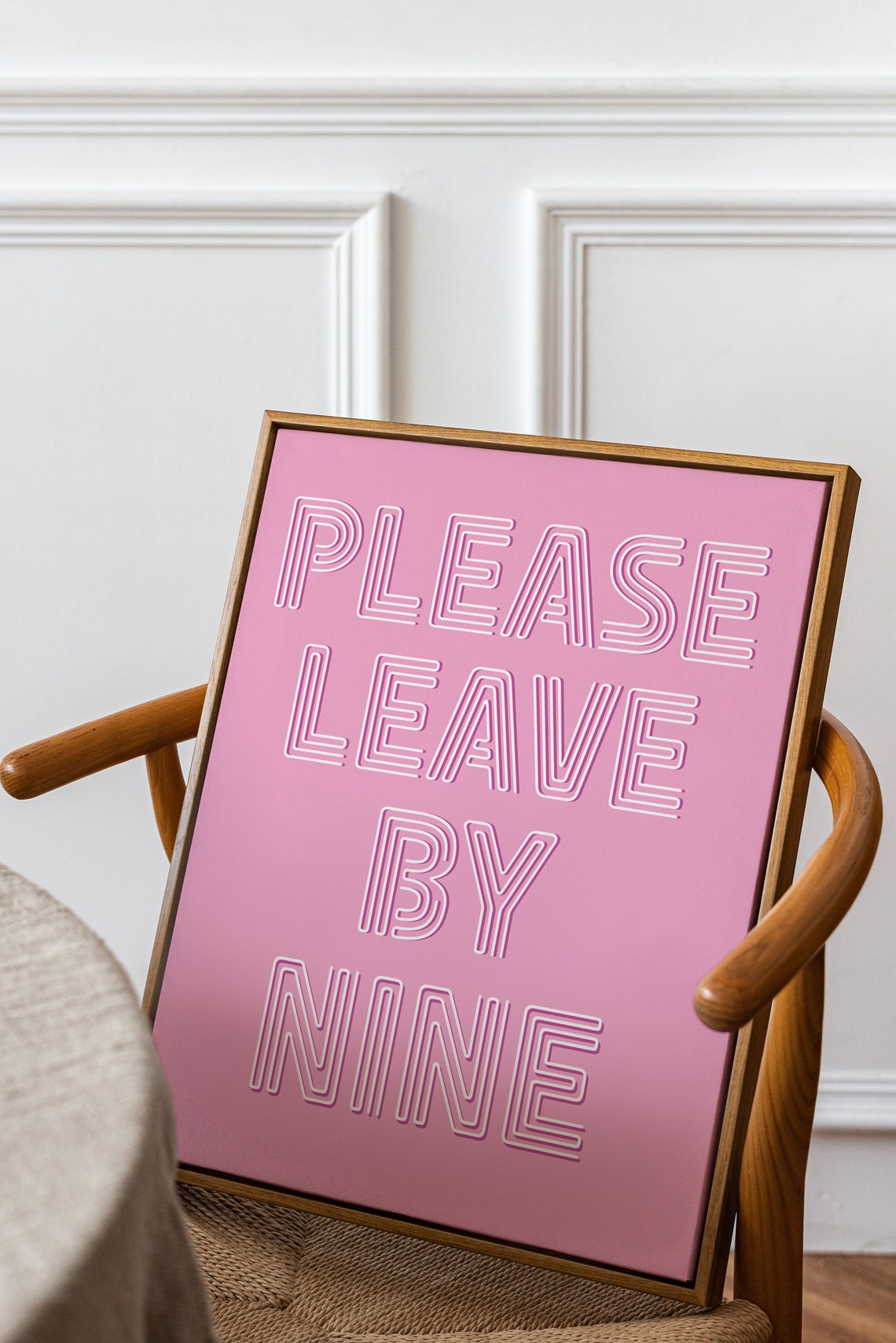 Please Leave By Nine Pink Neon Sign Lettering Quote Wall Art