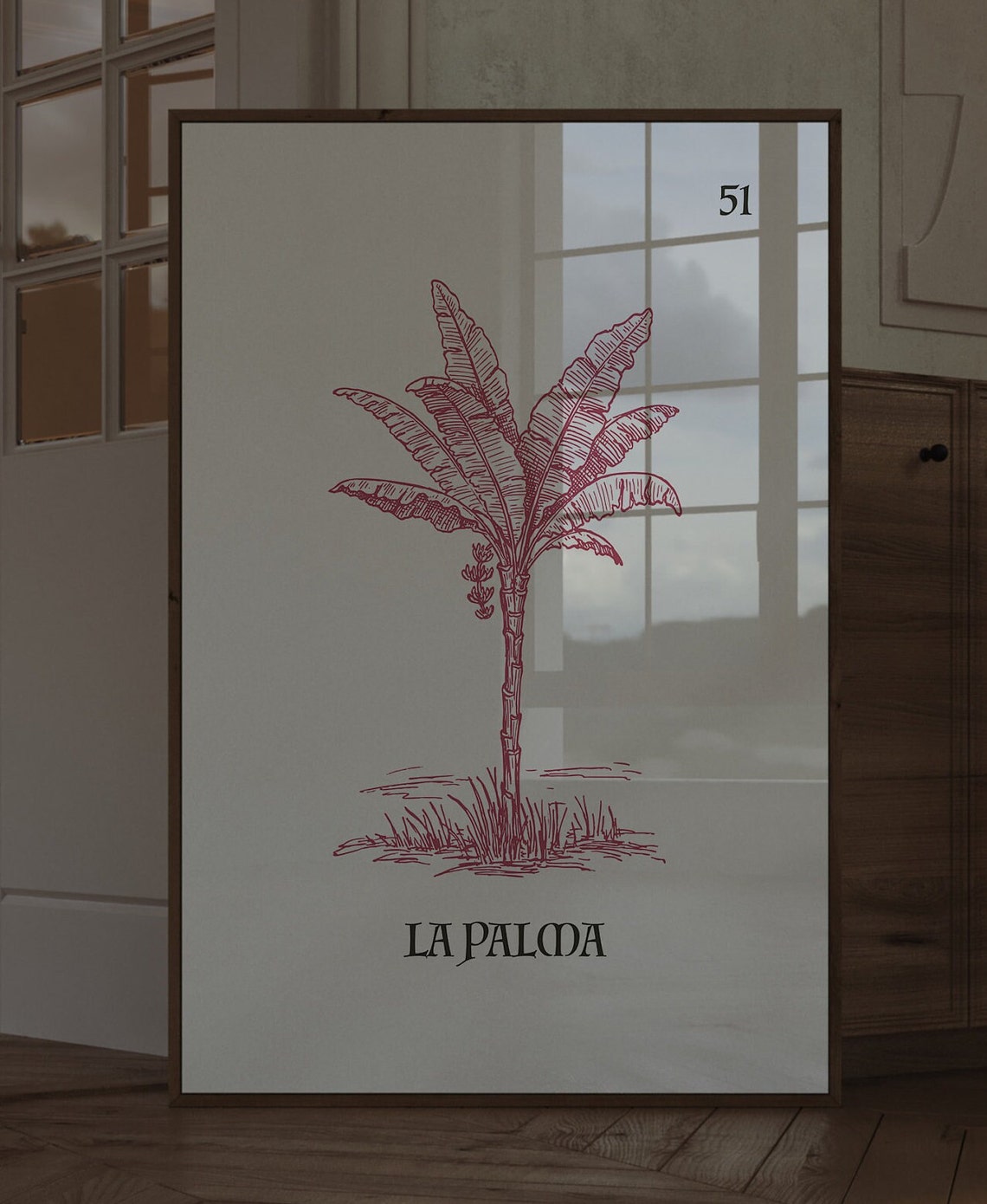La Palma Mexican Loteria Card 51 Red Palm Tree Illustration Poster - Image 2