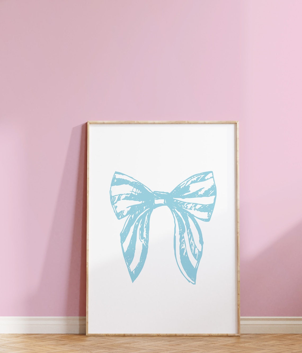 Light Blue Coquette Bow Hand Drawn Hair Bow Minimalist Art Poster - Image 3