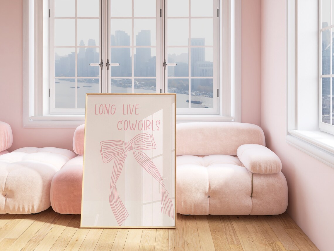 Long Live Cowgirls Pink Bow Hand Drawn Coquette Western Poster - Image 2