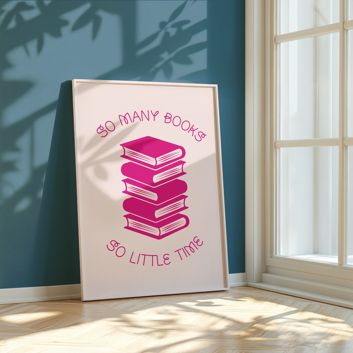 So Many Books So Little Time Cream And Pink Book Stack Wall Art - Image 2