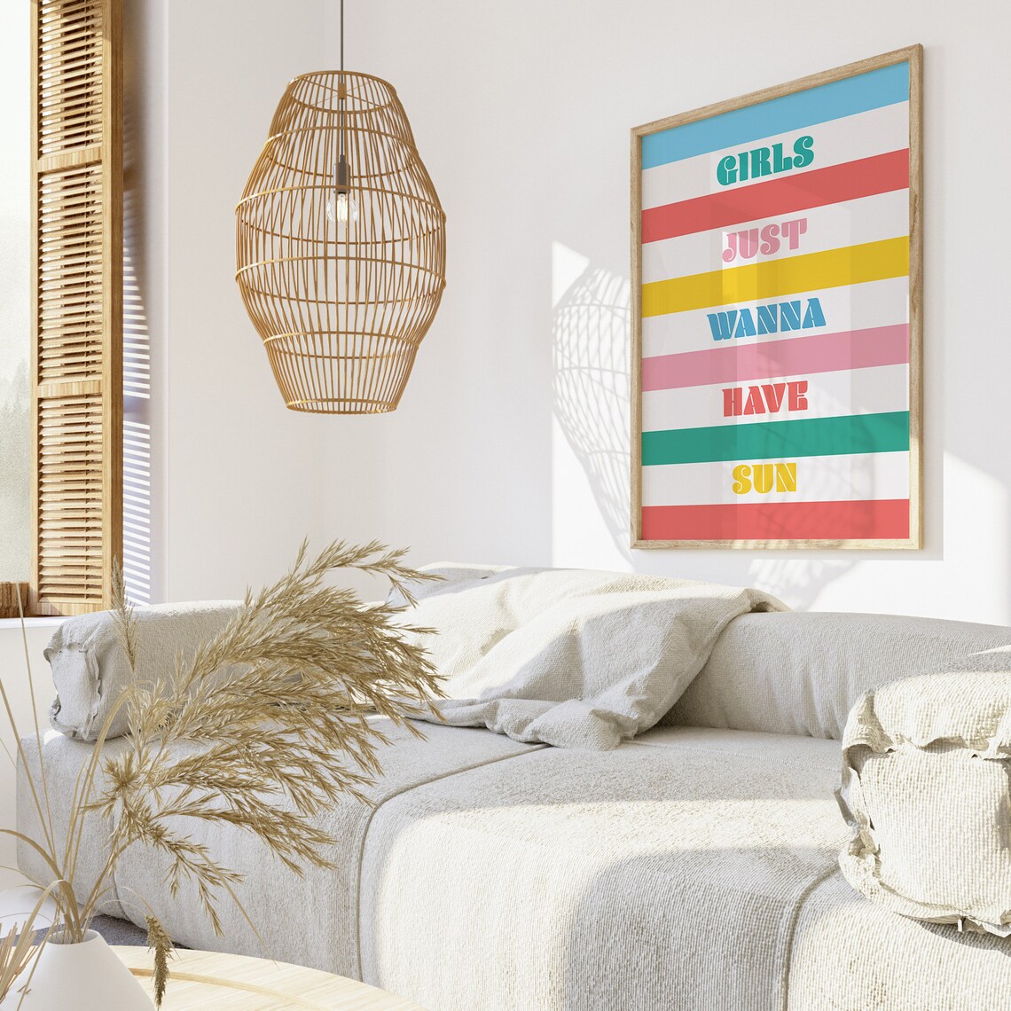 Girls Just Wanna Have Sun Colorful Striped Summer Quote Poster - Image 2