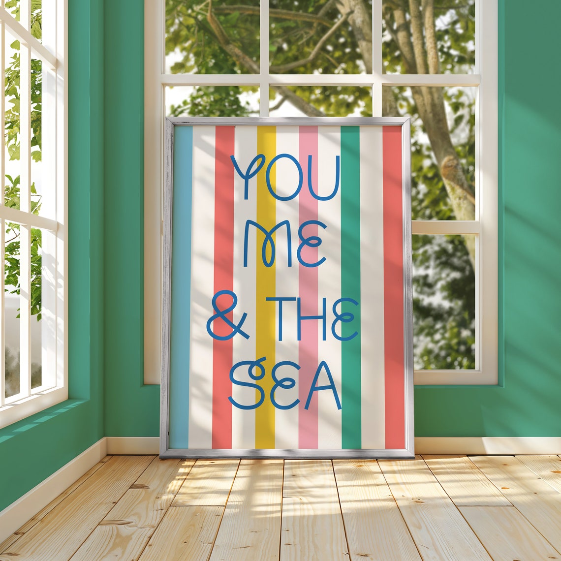 You Me and the Sea Multicolor Stripe Blue Text Beach House Poster - Image 3