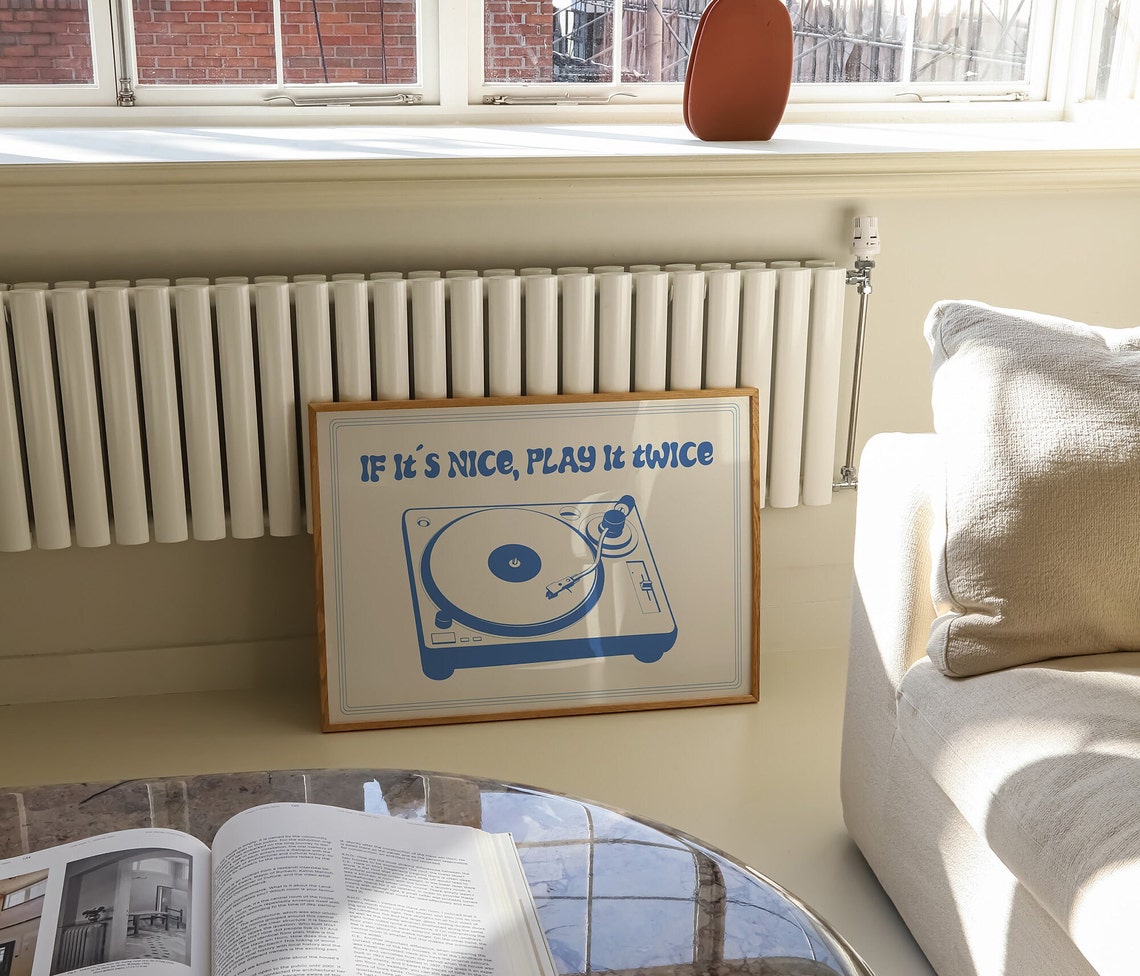 If It's Nice Play It Twice Retro Blue Vinyl Record Player Poster - Image 2