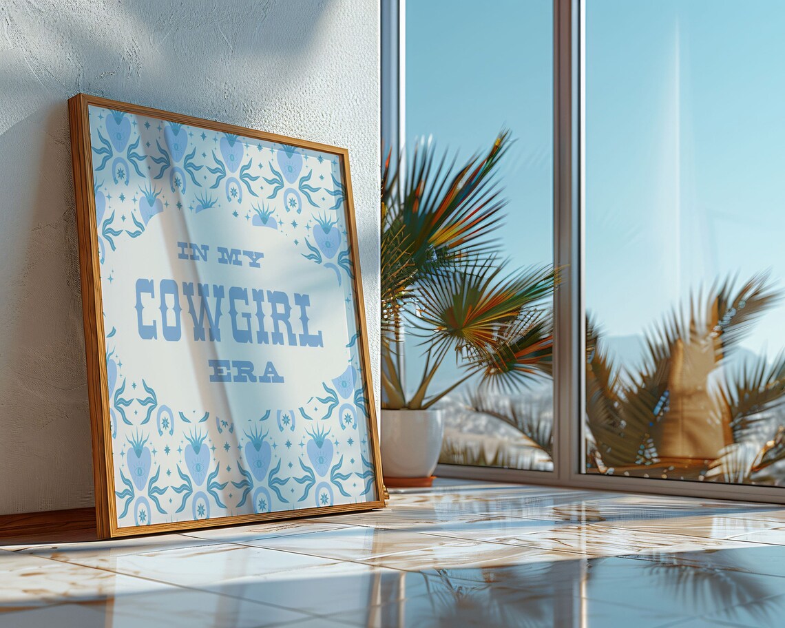 In My Cowgirl Era Blue Western Ornament Border Text Quote Poster - Image 2