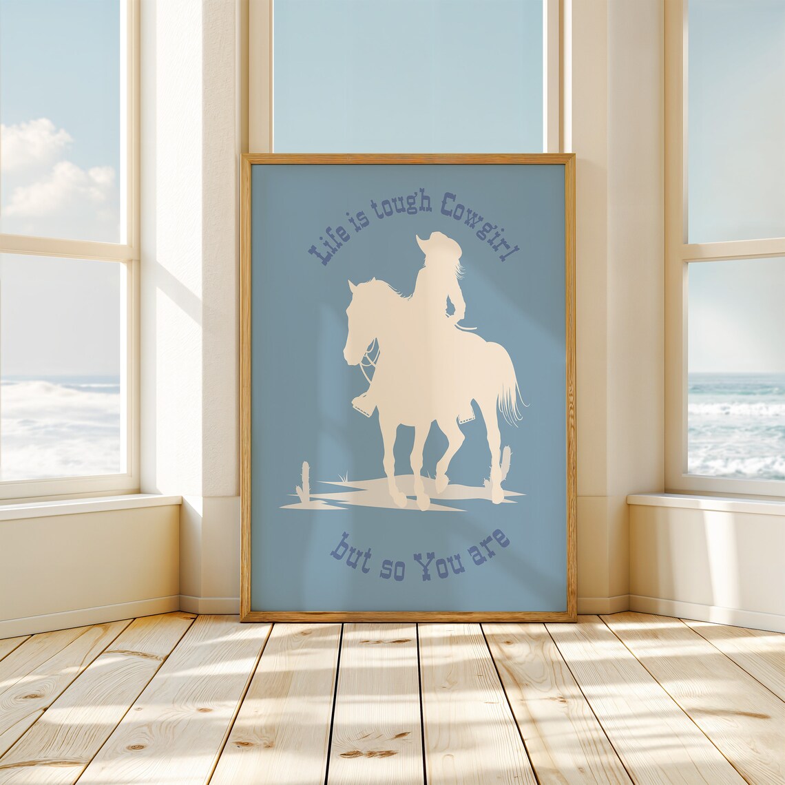 Life Is Tough Cowgirl But So You Are Blue Horse Rider Poster - Image 2