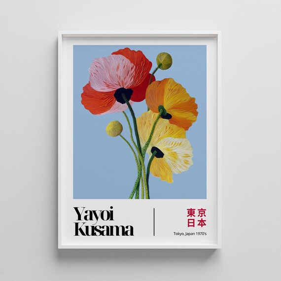 Yayoi Kusama Inspired Floral Art Print Japanese Flower Illustration