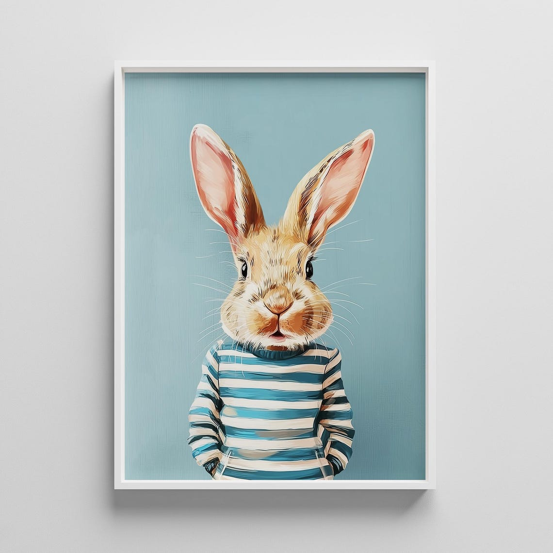 Bunny Rabbit In Blue Striped Sweater Cute Whimsical Animal Poster