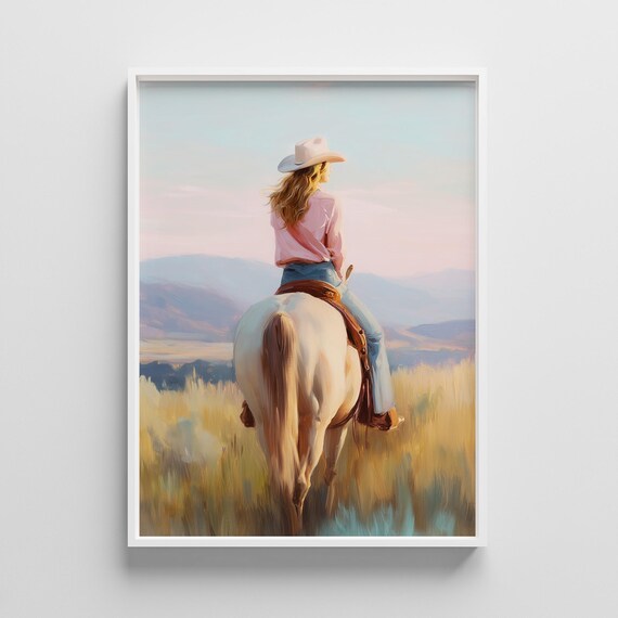 Cowgirl Poster Western Wall Art Horse Rider Illustration Rustic Country Decor Instant