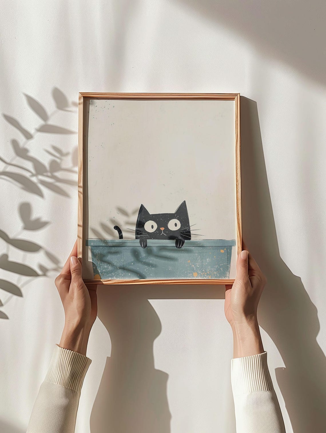 Black Cat Peeking Over Bathtub Cute Watercolor Bathroom Art Poster - Image 2