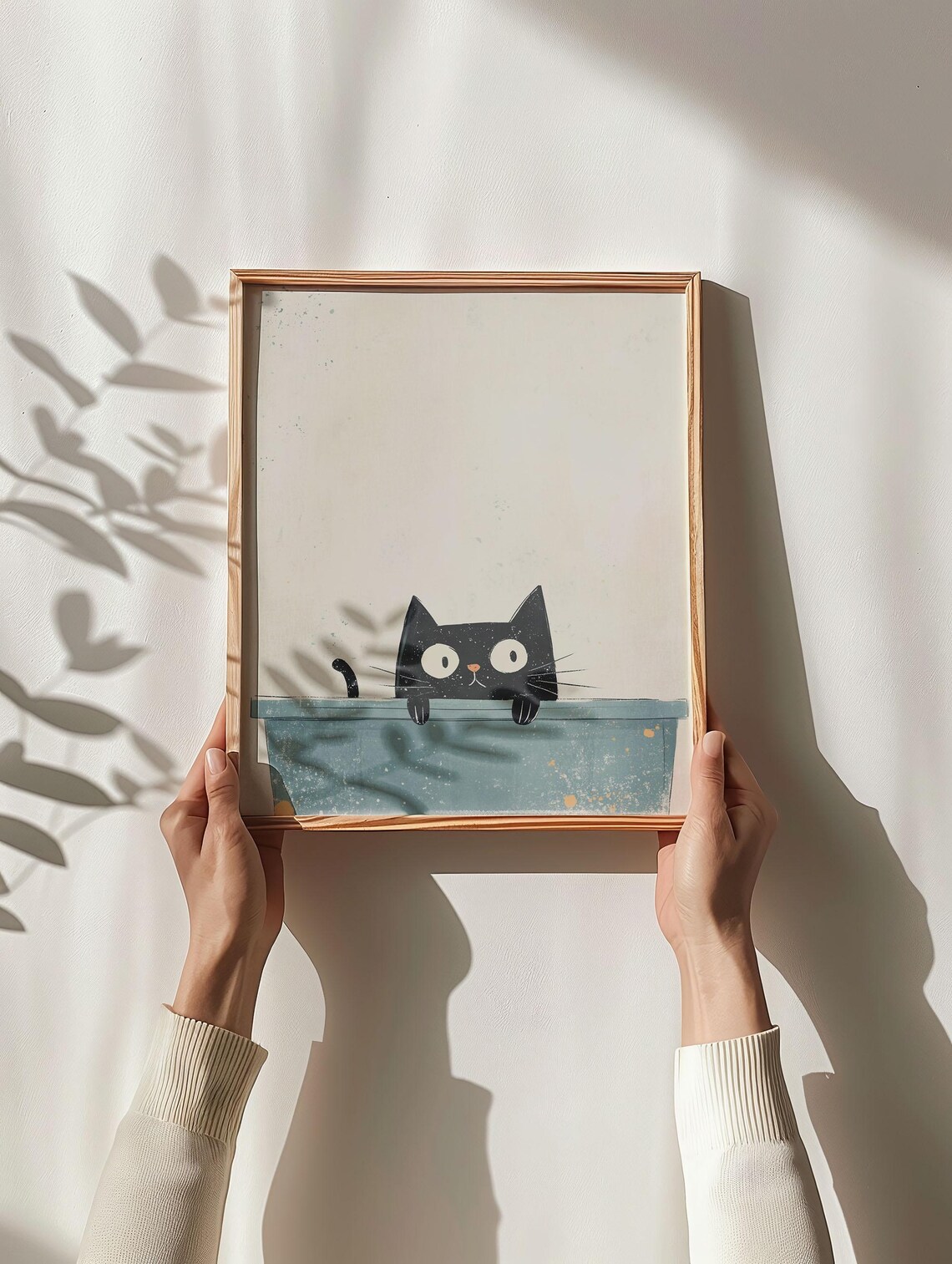 Charming Black Cat Bathroom Poster Minimalist Comfort Art For Cat Lovers Cute Black Cat Bath Decor Cozy - Image 2
