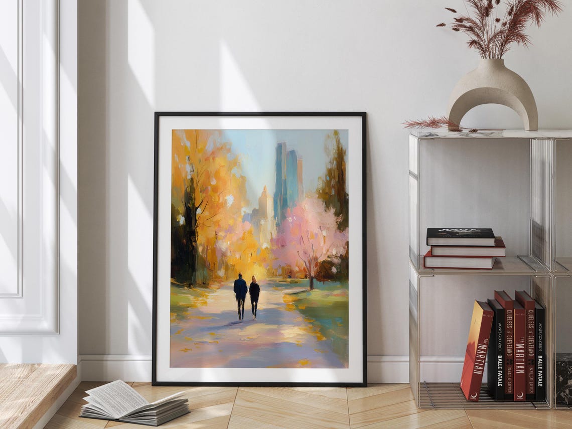 Central Park Autumn Golden Fall Path Painting New York City Print