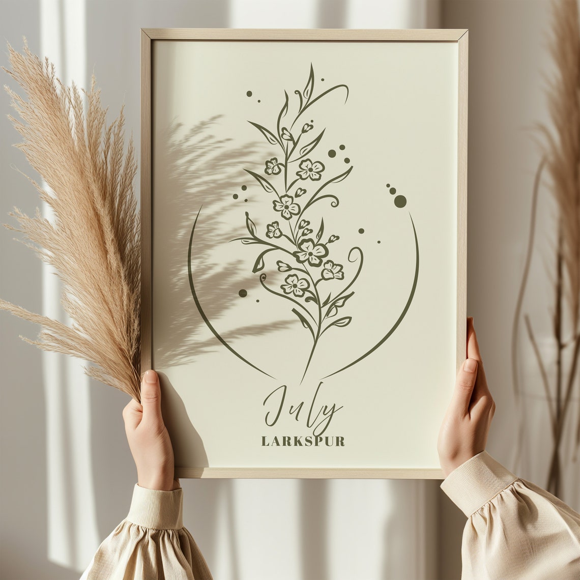 July Birth Flower Larkspur Minimalist Botanical Line Art Poster - Image 4